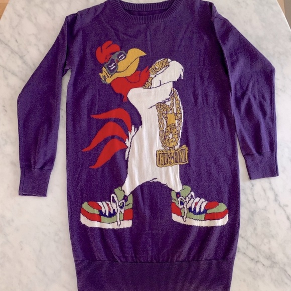 Moschino Fall 2015 Loony Tunes Foghorn Leghorn purple wool sweater dress size S - Picture 4 of 11